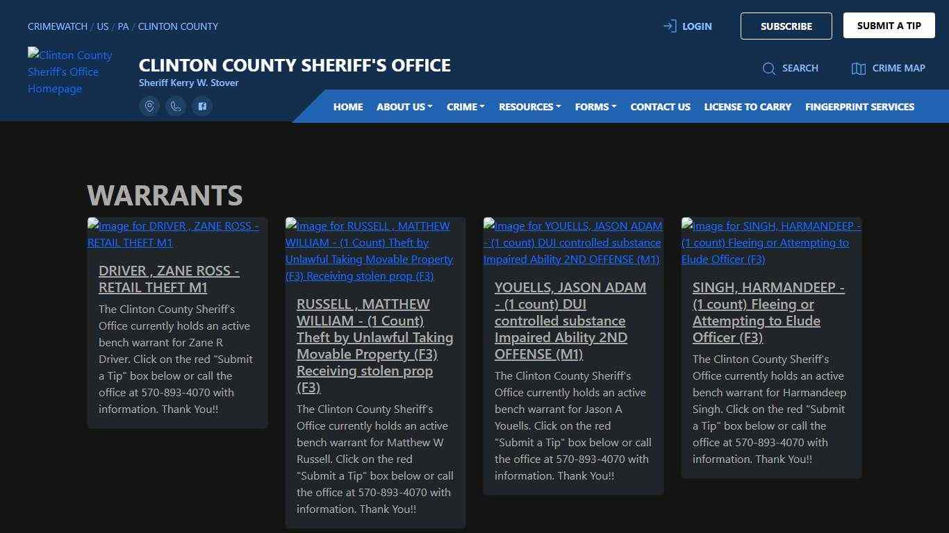 Clinton County Sheriff's Office Warrants CRIMEWATCH