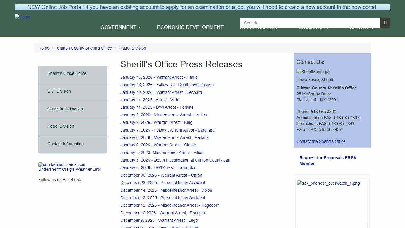 Sheriff's Office Press Releases Clinton County New York