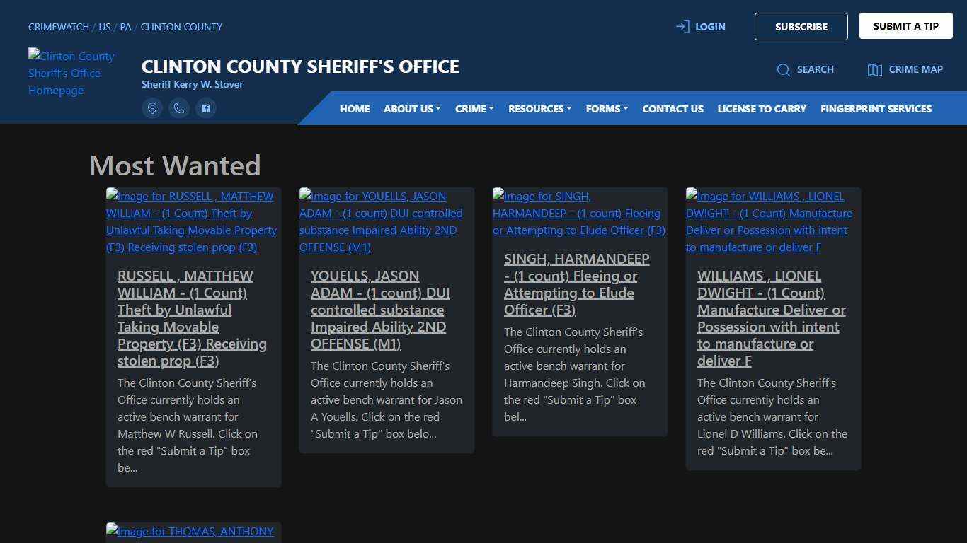 Most Wanted for Clinton County Sheriff's Office CRIMEWATCH