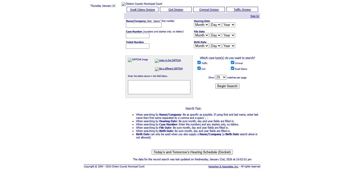 Clinton County Municipal Court - Record Search